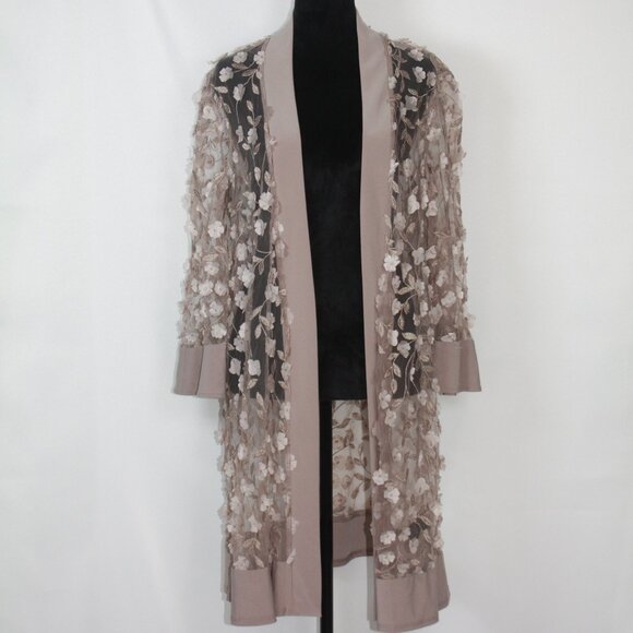 R & M Richards Sheer Open Cardigan with Floral Appliques Size 14 - Picture 2 of 9